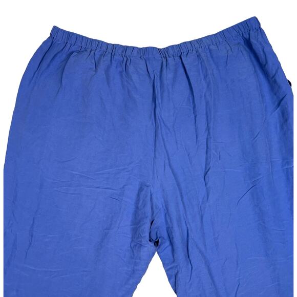 Maggie Barnes Size 28W Pull On Ankle Pant Silk Linen Cropped Casual Coastal Blue - Picture 5 of 9